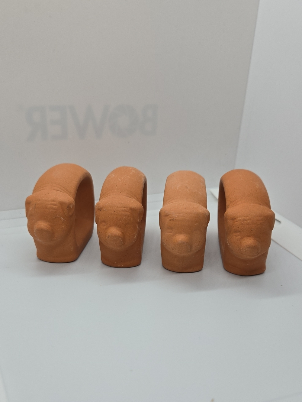 VTG Terra Cotta Clay Pig Set Of 4 Napkin Rings
